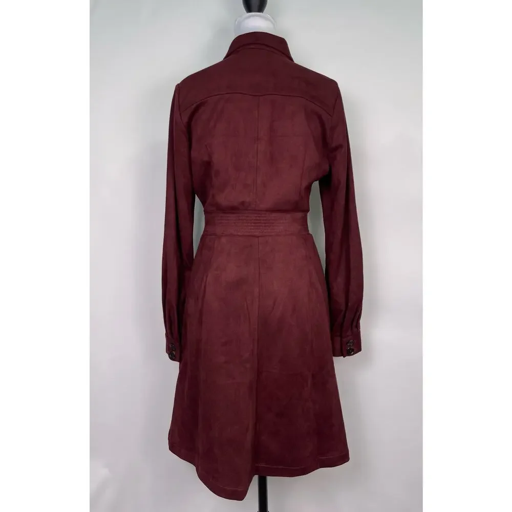 NWT A Loves A Burgundy Faux Suede Button Front Long Sleeve Dress Size M - Picture 3 of 11